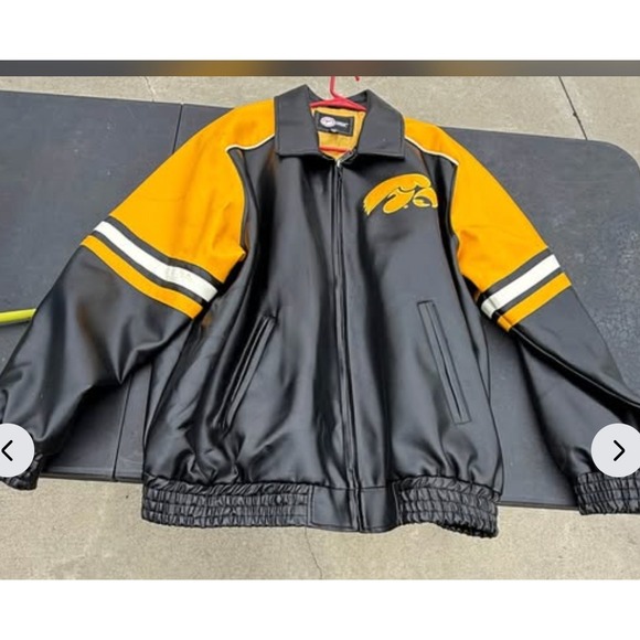 Jackets & Blazers - Iowa Hawkeyes Faux Leather Full Zip Jacket XXL Black Gold NCAA Licensed